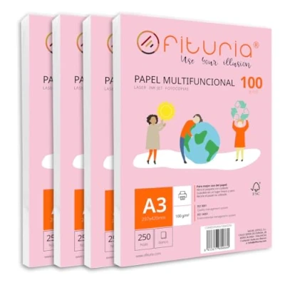 Image de Ramette de papier A3 100g avec 1000 feuilles blanches, multifonctionnel pour un usage scolaire et professionnel. Idéal imprimantes laser, à jet d’encre ou photocopieuses Ofituria