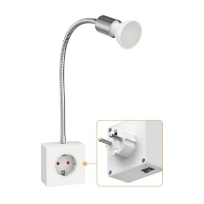 Image de ledscom.de Prise de courant LESCH Lampe lecture, chrome/blanc incl. ampoule LED GU10 7W, 630lm, blanc