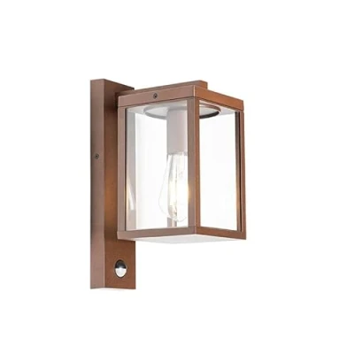 Image de Qazqa charlois Eclairage exterieur avec detecteur de mouvement 1 lumière L 14 cm Brun rouille Rustique éclairage extérieur