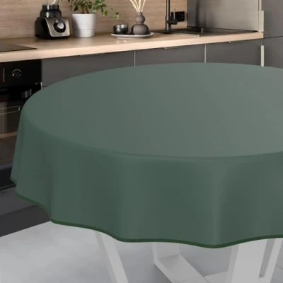 Image de ANRO Nappe en Toile cirée Lavable, pour Table de Jardin, extérieur et intérieur, Ronde, 140 cm, avec Ourlet, Vert Sapin