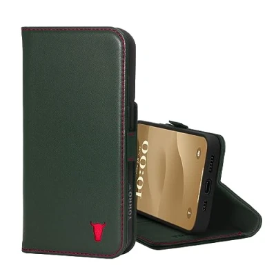 Image de TORRO Coque Compatible avec iPhone 15 Étui Portefeuille en Cuir Premium Fonction de Support et Porte Cartes Vert