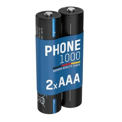 Image de ANSMANN Lot de 2 Batteries téléphone AAA, 1000 mAh NiMH 1,2 V, Piles Rechargeables et puissantes, idéales pour DECT babyphones