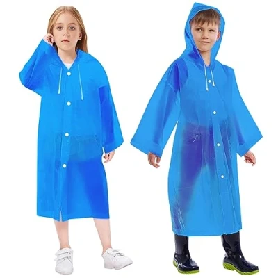 Image de Vicloon Lot de 2 Poncho Pluie Imperméable Pour Enfant, Réutilisable EVA Enfant Capuchon Vêtements Pluie, voyage, randonnée, Va à L&#039;école, Equitation, Taille Unique