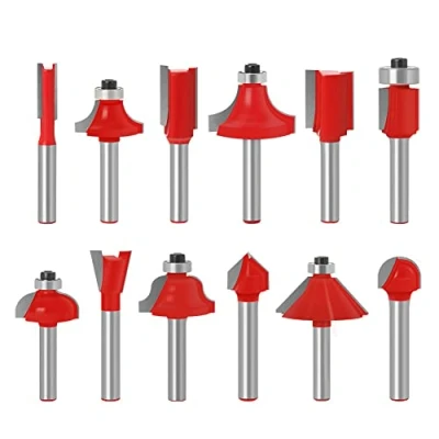 Image de Baorder Lot de 12 embouts défonceuse, tige 6 mm, en carbure tungstène, pour le travail du bois, la coupe, les rainures (avec embout droit, Cove Bit,Chamfer Bit)
