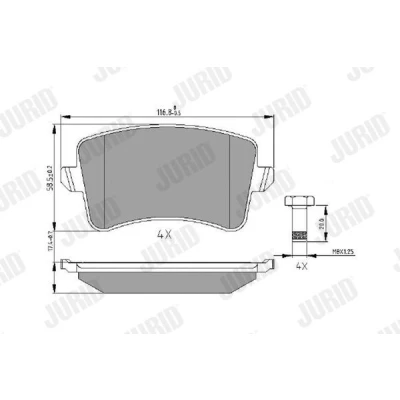 Image de JURID 573259J Jeu de plaquettes frein non préparé pour indicateur d&#039;usure avec accessoires AUDI: Q5, A5 B8 Coupe, A4 Avant