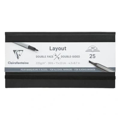 Image de Clairefontaine 975341C Carnet Layout Double Face Ouverture à Plat 25 Feuilles Papier Dessin Blanc Extra Lisse 11x22 cm 220g Idéal pour le au Feutre Alcool, Encre de Chine et Line Art