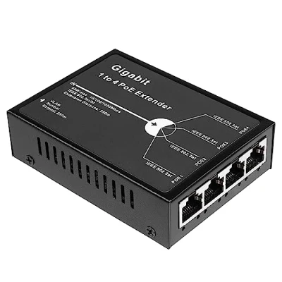 Image de Revotech Gigabit 4 Port 60W POE Extender, 1000 Mbps 1 sur POE+ Répéteur avec 3 Mode, 802.3bt Entrée, 802.3at Sortie 30W, 100m/250m Extension pour Le Dispositif (POE5004G V2)