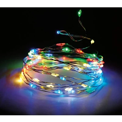 Image de Guirlande lumineuse 160 LED avec minuteur et 8 fonctions, 795 cm, multicolore, pour intérieur extérieur, piles
