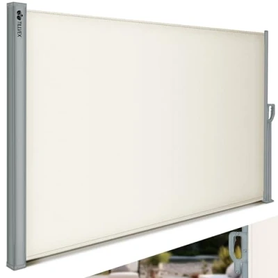Image de tillvex® Store latéral extensible et opaque 200 x 300 cm Brise vue pour balcon, jardin terrasse avec support mural Protection solaire en acier inoxydable contre le