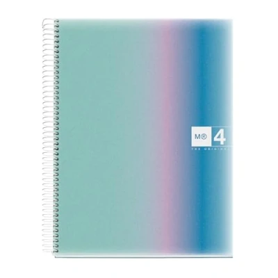 Image de Miquelrius A4 Cahier A4, quadrillé 5 mm, 120 feuilles de 70 g/m², 4 bandes colorées, spirale micro perforée, couverture en polypropylène, trous, Notebook Aurora Santorini
