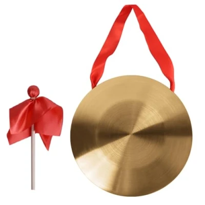 Image de Vesaneae Generic Gong Mini avec Maillet, Instrument de Percussion en Cuivre Décoratif, Traditionnel Chinois Cuivre, à Main Laiton pour Mariage Fête Eglise
