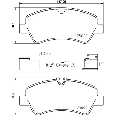 Image de HELLA 8DB 355 025 161 Jeu de plaquettes frein contact signal d&#039;usure inclus avec vis d&#039;étrier accessoires FORD: Transit V363 Van
