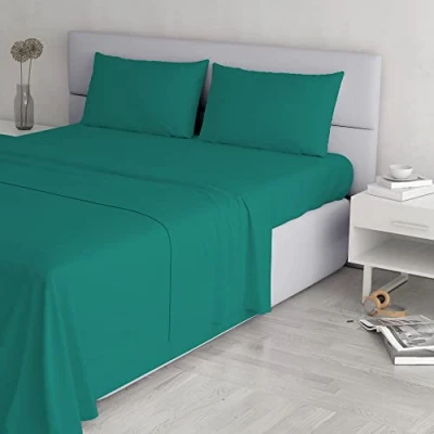 Image de Italian Bed Linen Elegant CL EL ACQUA 2PST Ensemble de draps lit, Vert Eau, Double, Microfibre