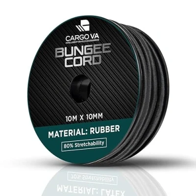 Image de CARGO VA Intelligent Vehicle Accessories CargoVA Corde en caoutchouc 10 mm m noir extensible 80 % de serrage résistante aux intempéries pour remorque, voile d&#039;ombrage, bâche, etc