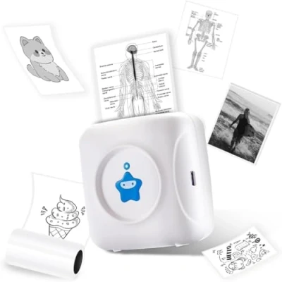 Image de vretti TP2 Y Mini imprimante Thermique de Poche Compatible avec Android &amp; iOS 1 Rouleaux d&#039;étiquettes, Bluetooth pour iPhone, liste Travail, Notes, Photos, Bricolage