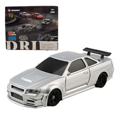 Image de SHOYDID Mini voiture de course électrique télécommandée avec kit d&#039;éclairage, échelle 1/43, 2,4 G pleine proportionnelle (version RTR/noir et blanc) (argent gyroscope))