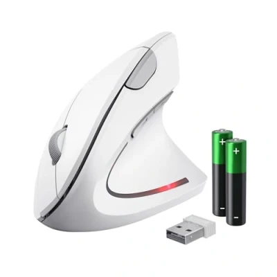 Image de Trust Verto Souris Verticale sans Fil, Ergonomique, Prévention Syndrome de la et Epicondylite, 800 1600 DPI, 6 Boutons, pour Droitier, PC, Portable, Mac, Piles Incluses Blanc