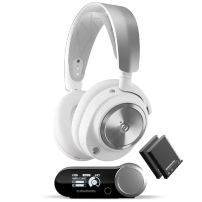 Image de SteelSeries Arctis Nova Pro Wireless Blanc Casque Gaming Multi système Haut parleurs magnétiques en néodyme ANC Autonomie illimitée Micro ClearCast Gen 2 PC, PS5, PS4, Switch, Mobile