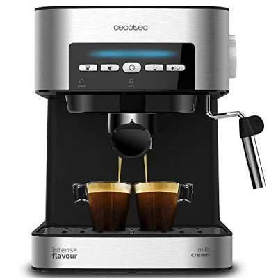 Image de Cecotec Machine à café Expresso Power Espresso 20 Matic. 20bars de Pression,1.5 L,Bras Double Sortie, Buse vapeur,Plateau Réchauffe tasses,Télécommandes Digitales,Finitions en Acier Inoxydable, 850 W