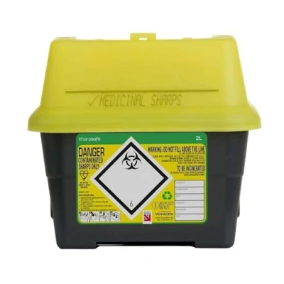 Image de SHARPSAFE CONTENEUR POUR DéCHETS CLINIQUES BIODANGEUREUX JAUNE 2 l, LAME, AIGUILLE SERINGUE, ETIQUETTE, OBJETS TRANCHANTS