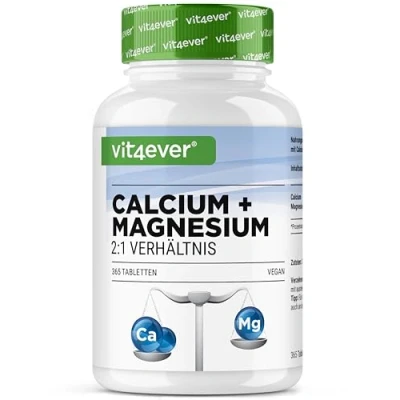 Image de calcium 800 mg + magnésium 400 (2 comprimés) 365 comprimés 6 mois d&#039;approvisionnement Complexe de dans un rapport 2:1 Végétalien Fortement dosé.