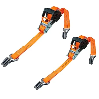 Image de PETEX Lot de 2 Sangles d&#039;arrimage à cliquet automatiques, enroulables, 1 pièce, 5 m x 35 mm, 1000/2000 daN, jusqu&#039;à 2000 kg, Orange, Crochet Double Pointe sécurité