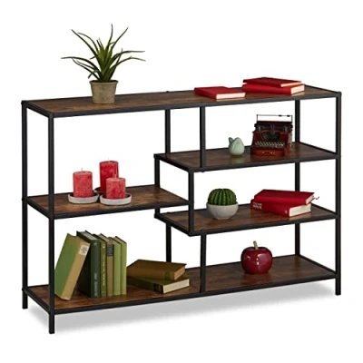 Image de Relaxdays Étagère Style Industriel, 5 Surfaces, Effet Bois, Commode Vintage, HxLxP : 79x115x33 cm, Noir/Brun foncé