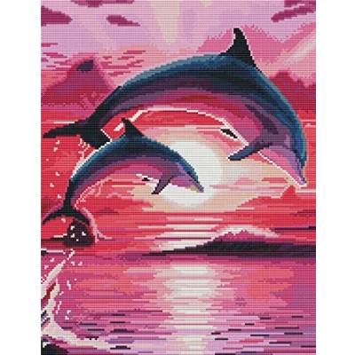 Image de Abillyn Kit de broderie au point croix Motif dauphins coucher soleil