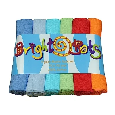 Image de Bright Bots Boy Combo EN Mousseline carrés (70 cm, Lot de 6)