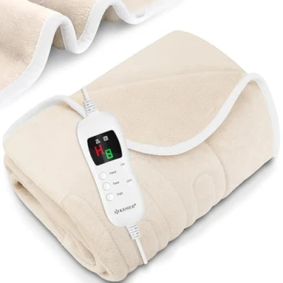 Image de KESSER® Couverture Chauffante en Peluche 200 x 180 cm, électrique avec Minuterie, Affichage Numérique &amp; arrêt Automatique 9 Niveaux de Température lavable jusqu&#039;à 40C, Beige