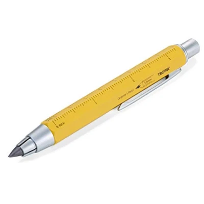 Image de TROIKA ZIMMERMANN 5,6 PEN56/YE Stylo de mine chute (5,6 mm HB Mine) Règle centimètre/pouce, échelle 1:20 m/1 : 50 m Taille crayon Laiton Laqué Jaune