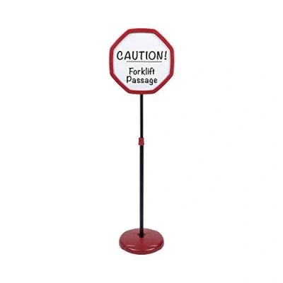 Image de Bi Office, Panneau d&#039;information sur pied, Forme octogonale rouge, Surface magnétique et effaçable à sec, Réglable, 30 x 165 cm