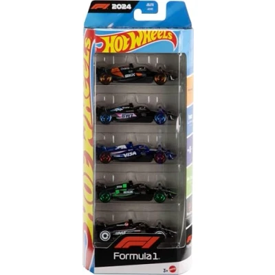 Image de Hot Wheels Formula 1 Coffret de 5 Voitures Course en métal à l’échelle 1/64, décorations représentant différentes écuries F1, Collectionner, JGF58
