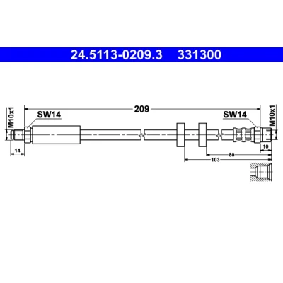 Image de ATE 24.5113 0209.3 Flexible De Frein 209 M10x1 AUDI: A6 C4 Avant, Berline, 100 Berline