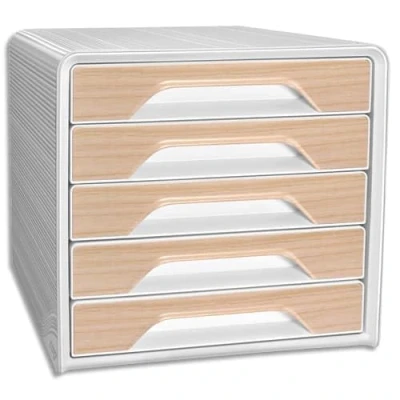 Image de Bloc de classement Smoove Silva, 5 tiroirs 24x32 fermés, coloris blanc/hêtre