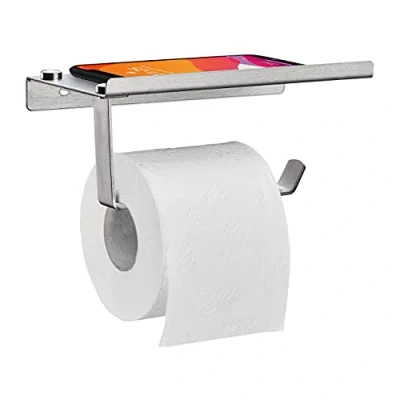 Image de Relaxdays Porte Papier Toilette, avec Support, Distributeur en INOX brossé, Montage Mural, HLP 8 x 18 9,5 cm, argenté