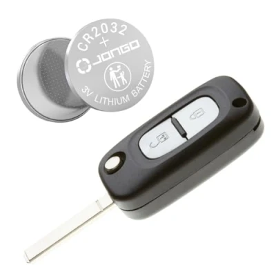 Image de Jongo Coque de Clé avec Lame Compatible Renault Clio 3, Twingo 2, Kangoo et Wind 1x Pile CR2032 Boitier Clef Plip Voiture Utilitaire Télécommande 2 Boutons