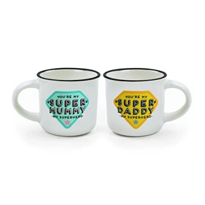 Image de Legami MM0015, Espresso For Two, 2 tasses à café en porcelaine New Bone China, capacité 50 ml, thème Mum and Dad, lavables au lave vaisselle, utilisables micro ondes