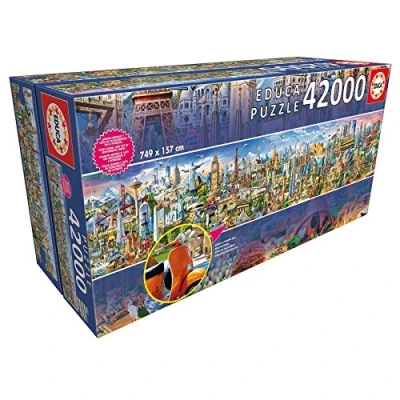 Image de Educa Puzzle XXL, Le Tour du Monde, de 42 000 pièces, Inclut Un livret avec la liste des Monuments, Ref. 17570