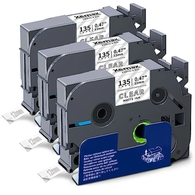 Image de 3x XemaX Ruban Compatible Pour Brother TZe 135 TZe135 Tz Tz135 12mm Auto adhésif Blanc Sur Transparent Etiqueteuse P touch E100 H101R H105 H110 D400 P750W 1000 1010 H101C