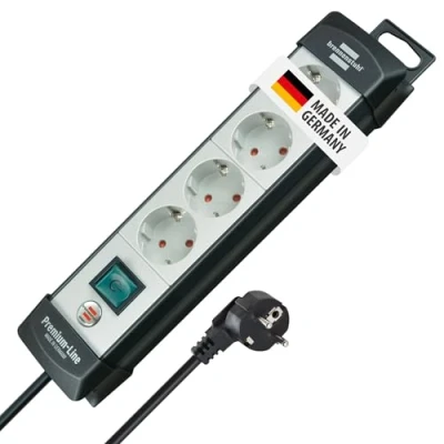 Image de BRENNENSTUHL 1951540100 Base múltiple Premium Line Gris Claro/Negra Con varias posibilidad de instalación y fijación (4 Tomas 1.8 m)