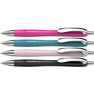 Image de Schneider 132564 Slider Rave XB Lot de 4 stylos à bille (édition spéciale limitée, 1 x noir, rose vif, bleu sarcelle, perle, fabriqué en Allemagne) Couleur l&#039;encre :