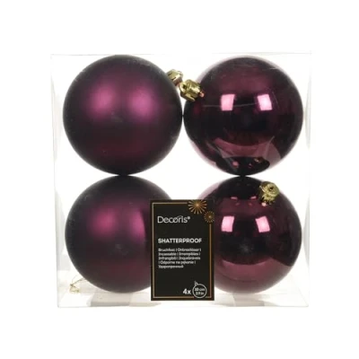 Image de Kaemingk Lot de 4 Boules Noël en plastique 10 cm Classique et incassable pour décoration sapin Mauve foncé