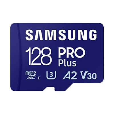 Image de Samsung Carte Mémoire MicroSDXC, Pro Plus MB MD128SA/EU, 128 Go, vitesse de lecture jusqu’à 180 Mo/s, fournie avec adaptateur SD
