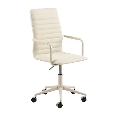 Image de Amazon Basics Chaise de bureau en cuir PU, 58 x 103 cm, blanc