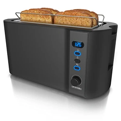 Image de Arendo Grille Pain 2 Larges Fentes 4 tranches écran Digital Automatique 3en1 1500W 6 Niveaux réglables décongélation réchauffe viennoiseries Plateau à miettes Toaster Noir Mat