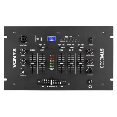 Image de Vonyx STM2500 Table de Mixage 5 Canaux Technologie Bluetooth sans Fil, Port USB, 4 Entrées Ligne, 2 Phono, Micro, Sorties RCA, Sortie Casque, Idéal pour DJ Mobile