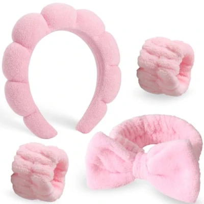 Image de DRESHOW Bandeau Spa pour le Lavage du Visage Set de Poignets Éponge doux Bandeaux en Tissu Maquillage et Les Soins la Peau Antidérapant Femmes Taille Unique