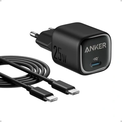 Image de Anker chargeur USB C 25W, super rapide, compact et pliable pour Samusung Galaxy S24/S24+/S24 Ultra/S23/S22/Note20, Tab, Z Fold6 / Flip6 bien d’autres (Câble de 1,5 m inclus)