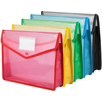 Image de KAHEIGN 5 Pièces Plastique Portefeuilles, A4 Dégager Portefeuille Popper Grande Capacité Poches Pour Classeurs De Documents Enveloppe Fichiers Avec Fermeture à Pression Et Poche (5 Couleurs)